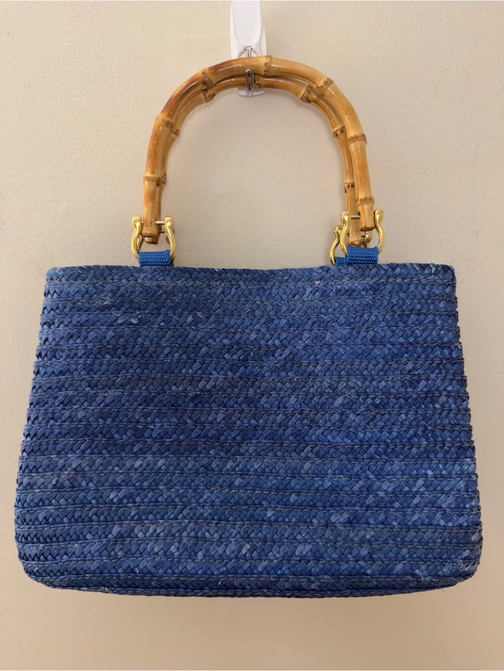 Vintage St. John’s Bay Blue Woven Bamboo-Handle Mini Tote